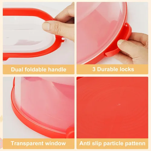 Miniatura 6 de Soporte portátil de 10 pulgadas para tartas con tapa y asa, contenedores redondos de almacenamiento de pasteles, soporte de plástico para tartas