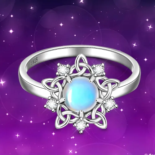 Miniatura 6 de Anillo de piedra lunar con nudo celta, piedra de nacimiento de junio, anillos de compromiso celta de eternidad, anillos de compromiso para mujer