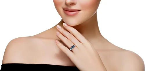 Miniatura 3 de Peora Anillo trino de tres piedras de oro blanco macizo de 14 quilates y piedras preciosas auténticas o creadas para mujer, tallas 5 a 9, Metal