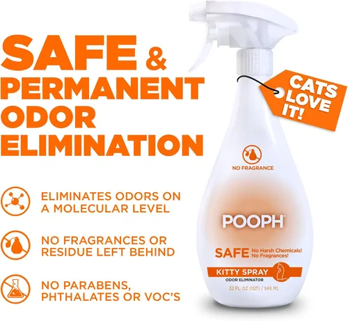 Miniatura 2 de POOPH Kitty Spray eliminador de olores, 32 onzas, desmantela olores sobre una base molecular, gatos, ambientador, eliminador, orina, caca, orina