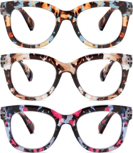 Miniatura 13 de Oversized Reading Glasses for Women,3 Pack Blue Light Blocking Computer Spring hinge Readers 6MIX-C1