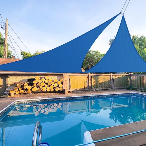 E&K Sunrise - Toldo parasol triangular de 10 x 10 x 10 pies, bloquea los rayos UV, para patio, jardín, al aire libre (azul)