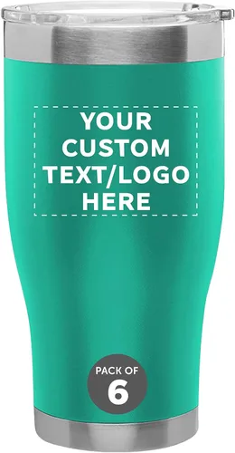 DISCOUNT PROMOS Custom Challenger - Vasos de acero inoxidable de 28 onzas, juego de 6, paquete personalizado a granel, perfectos para batidos, café