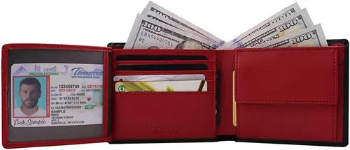 Miniatura 3 de Baggourie Cartera de cuero triple RFID Rojo - Moderno