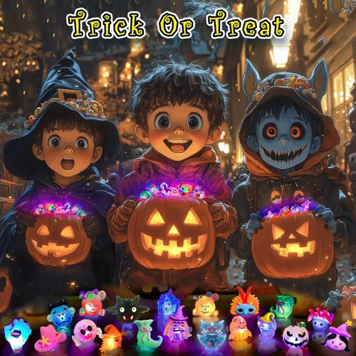 Miniatura 4 de 38 piezas de artículos de fiesta de Halloween para niños, anillos con luz 3D juguetes en cantidad golosinas de Halloween sin dulces, 28 anillos