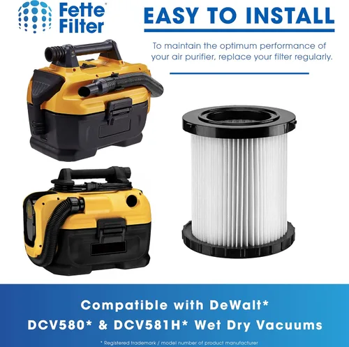 Miniatura 6 de Fette Filter - Filtros de repuesto para aspiradora en seco y húmedo compatibles con aspiradoras DeWalt DCV580 y DCV581H (4 unidades)
