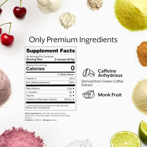 Miniatura 2 de ProMix Nutrition Polvo de preentrenamiento, cereza y lima, maximiza la concentración y el rendimiento, ayuda a la ganancia muscular, resistencia