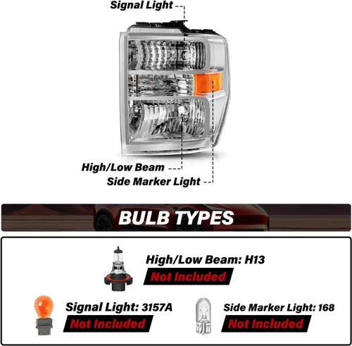 Miniatura 2 de Conjunto de faros BRYGHT Compatible con [Todos los modelos] 08-14 Ford E150 E250 08-21 E350 E450 Super Duty Faros de repuesto con carcasa cromada