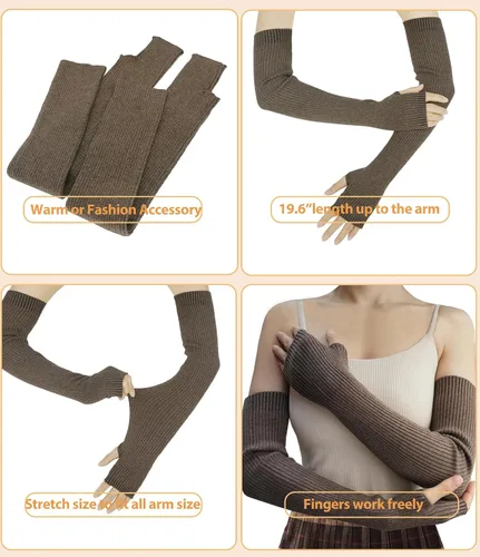 Miniatura 55 de Guantes cálidos de cachemira de brazo largo para mujer, guantes de invierno acogedores sin dedos, calentadores de brazos suaves, gran regalo