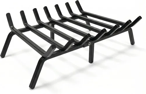 Rejilla de chimenea de 24 pulgadas, soporte de troncos de acero sólido de 1/2 pulgada, estante de leña resistente con 7 barras de soporte y 6 patas