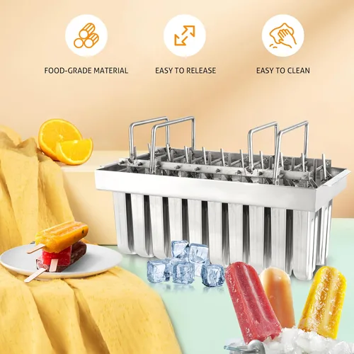 Miniatura 3 de WICHEMI Moldes comerciales de paletas de acero inoxidable, moldes para paletas de hielo, 20 unidades, molde de paletas de hielo, molde para hacer
