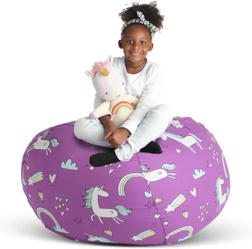 Miniatura 15 de Creative QT Stuff 'n Sit - Funda de almacenamiento de puf grande de 33 pulgadas para animales de peluche y juguetes, silla puf gigante para niños