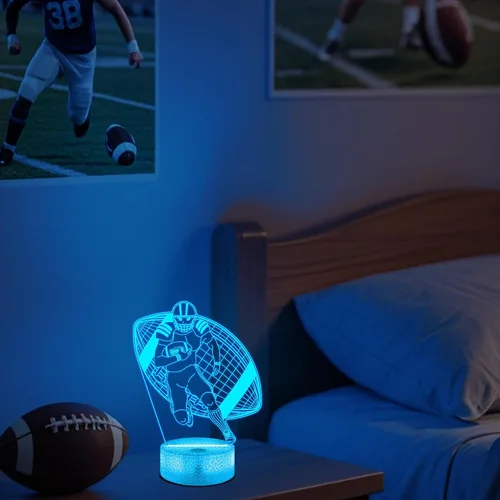 Miniatura 5 de Attivolife Luz nocturna de jugador de fútbol americano para niños, lámpara LED de ilusión de rugby 3D, 16 colores cambiantes con control remoto