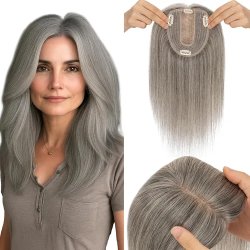 Miniatura 15 de SEGO Peluquín para mujeres, cabello humano real sin flequillo, 130% de densidad, base de seda de 10 * 12 cm, cabello Remy con clip, piezas
