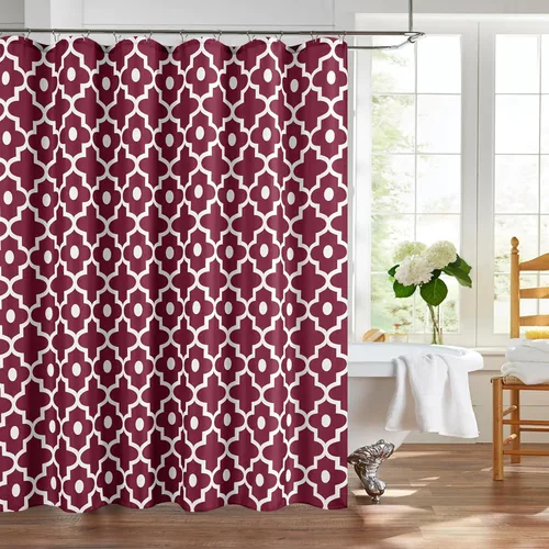 Biscaynebay Cortinas de ducha de tela texturizada 72" X 72", cortinas de baño modernas de lino con estampado de perlas de Marruecos en color Rojo