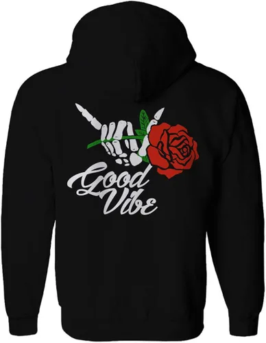 Miniatura 3 de Good Vibe Flowers Bones Hand Shaka Cool Vintage Hipster Sudadera con capucha