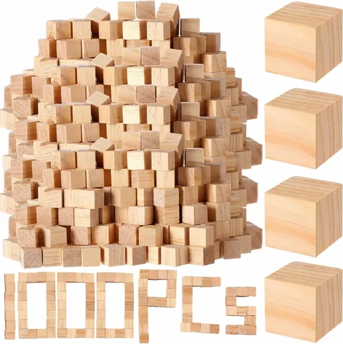 Miniatura 11 de Barydat 300 cubos de madera de 1 pulgada, bloques de madera sin terminar para manualidades, cubo cuadrado de madera natural en blanco para proyectos