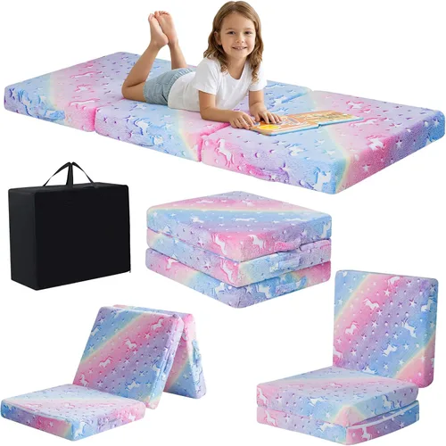 Miniatura 37 de MeMoreCool Colchón de suelo plegable para niños, Glow de 57x22 pulgadas, colchoneta para dormir y guardería para niños pequeños, futón plegable