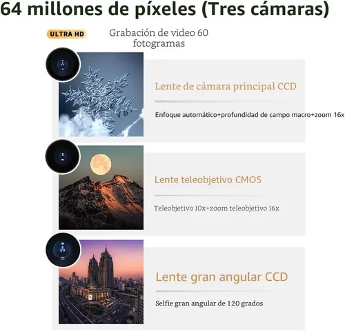 Miniatura 4 de Cámara Digital 4K CCD de 64MP con Video Flash Digital, Cámara con Pantalla Táctil, Zoom Digital 16X, Visión Nocturna IR, Blanca