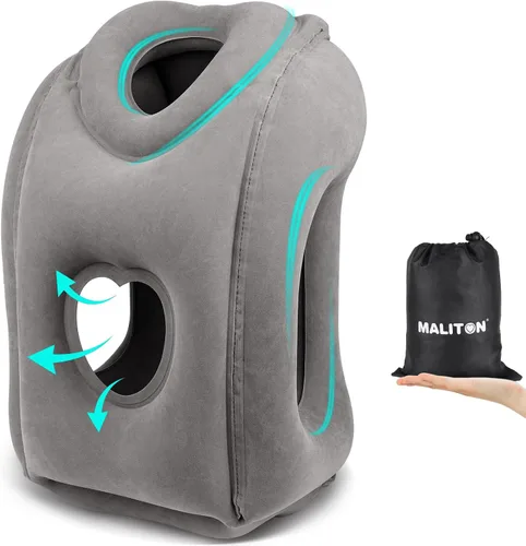 Miniatura 10 de Maliton Almohada inflable de viaje para avión para dormir cómodamente y aliviar el dolor de cuello y hombro, almohada inflable para la cabeza