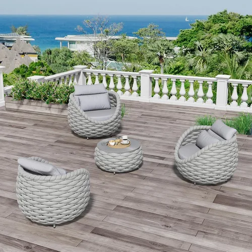 Miniatura 32 de Juego de muebles de patio de 4 piezas ensamblado, conjunto de sofá de conversación para exteriores de cuerda tejida a mano - Sofá de aluminio Cuerda