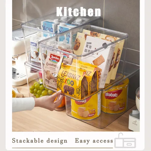 Miniatura 2 de Contenedores de almacenamiento de plástico transparente con tapas, 3 paquetes, contenedores de almacenamiento para aperitivos, cosméticos, libros