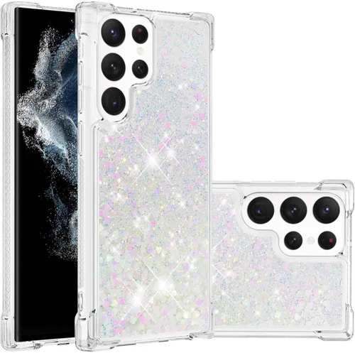 LSWT - Funda delgada para Samsung Galaxy S22 Ultra, con efecto de arena movediza líquida con purpurina, silicona suave TPU con lente de cámara y