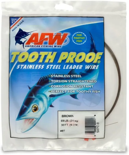 Miniatura 12 de AFW Alambre Líder Duro de Una Hebra de Acero Inoxidable a Prueba de Dientes - Brillante y Camuflaje para Tiburón, Barracuda, Caballa Real, Wahoo