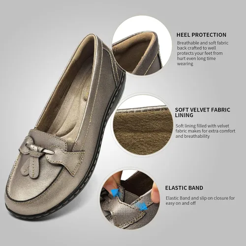 Miniatura 4 de Artisure Mocasines de cuero clásicos y cómodos para mujer, estilo casual, con borlas, bonitos zapatos de vestir para el trabajo, oficina, zapatos