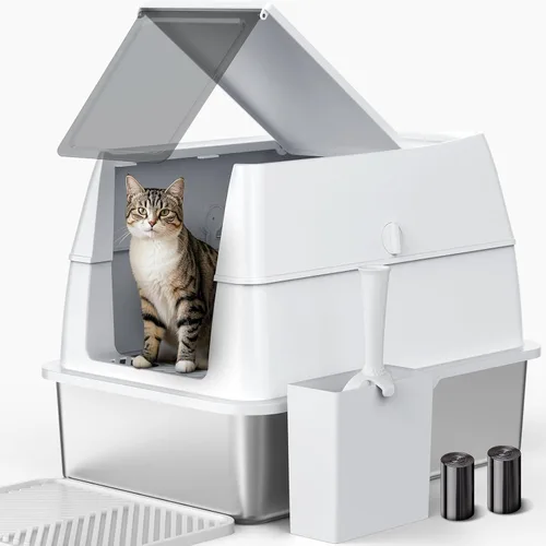 Miniatura 8 de Caja de arena de acero inoxidable con tapa Caja de arena cerrada extragrande para gatos grandes Cajas de arena de metal de alta cara 100%