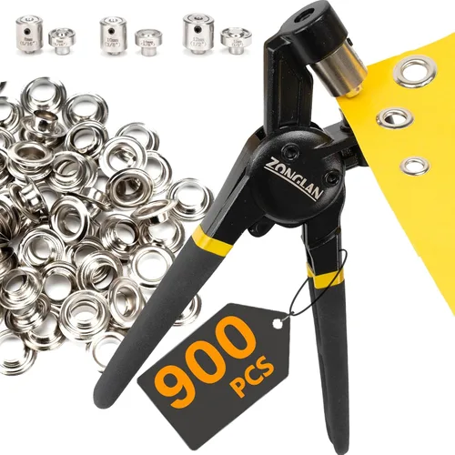 Miniatura 8 de ZONGLAN Kit de herramientas para ojales, herramienta multiusos manual de mano, remache, prensa, alicates, 3 troqueles intercambiables con 900