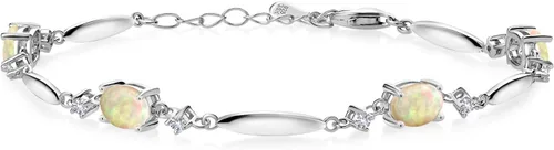 Miniatura 56 de Gem Stone King 925 Sterling Silver Gemstone Birthstone and White Created Sapphire Tennis Bracelet For Women Oval 7X5MM and 2MM 6 Inch + 1 Inch