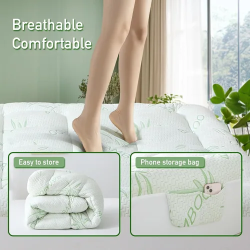 Miniatura 4 de Cubrecolchón Extra Grueso Tamaño Full, Viscosa Suave Impermeable Derivada del Bambú, Almohadilla Superior para Colchón, Funda de Colchón con Relleno