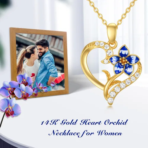 Miniatura 5 de Collar de flor de nacimiento de oro real de 14 quilates para mujer, oro amarillo creado moissanita con colgante de corazón, collares