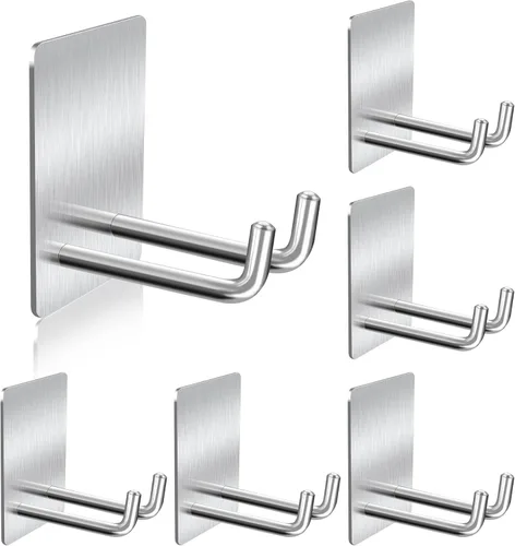 Miniatura 12 de Ganchos adhesivos resistentes, ganchos de pared autoadhesivos de acero inoxidable, ganchos adhesivos para toallas para cocina y baño, ganchos