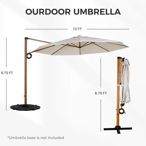 Miniatura 2 de Grand patio Sombrilla de patio de 12 pies, sombrilla redonda voladiza para exteriores con rotación de 360°, paraguas de aluminio para patio, jardín