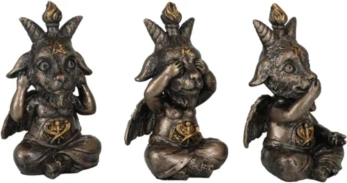 Miniatura 4 de Ebros - Juego de 3 figuras de Samael Lilith See Hear Speak No Evil Baphomets de LaVeyan Devil Baphomet The Caduceus Symbol Altar Accent Statues