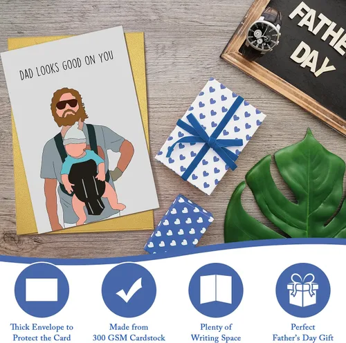 Miniatura 2 de Qiliji Tarjeta de felicitación para papá, regalo de primer cumpleaños para papá, tarjetas del primer día del padre, papá se ve bien en ti