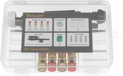 Miniatura 5 de TOOLIOM Kit de 22 piezas de accesorios para antorcha de soldadura TIG, lente de gas gruesa #10, copa de vidrio, tapa trasera para WP-17/18/26