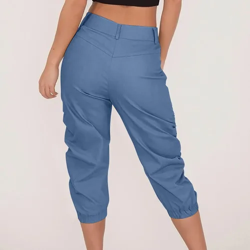 Miniatura 4 de Pantalones capri para mujer, estilo cargo, casual, de verano, talla grande, pantalones capri ligeros, atléticos, holgados, elásticos, recortados