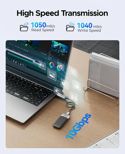 Miniatura 2 de ORICO SSD portátil de 1 TB, hasta 1050 MB/s, compacto con cable USB C y A 2 en 1, unidades de estado sólido externas, almacenamiento confiable