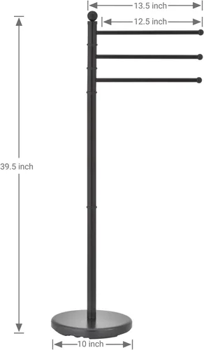 Miniatura 4 de MyGift Toallero de pie para baño, toallero independiente de 40 pulgadas con 3 brazos de barra giratorios, soporte de toalla colgante negro mate
