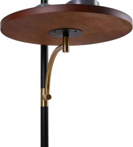 Miniatura 8 de Lámpara de pie industrial con mesa de madera, moderna lámpara de pie de arco negro para sala de estar, lámpara de poste de pie con base de mármol