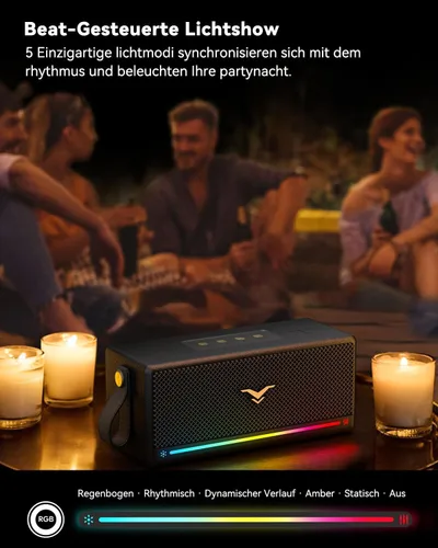 Miniatura 8 de Altavoz Bluetooth, altavoz retro StageSound inalámbrico, altavoz portátil con refuerzo de graves, 80 W, IP67 impermeable, luces LED, emparejamiento