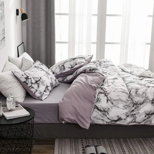 Miniatura 4 de Juego de 3 piezas de ropa de cama de mármol, funda de edredón de poliéster, juego de funda de edredón para el hogar, dormitorio, hotel, tamaño doble