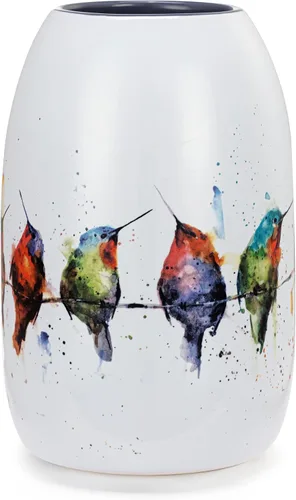 DEMDACO Dean Crouser Collection Acuarela Hummers On A Wire Colorido 7 x 4.5 Gres Decorativo Florero Florero Florero Recipiente