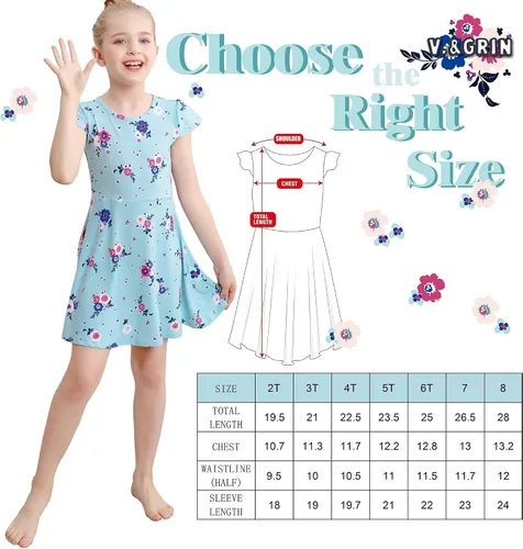 Miniatura 5 de V.&GRIN Vestido de niña suave de manga larga floral twirly casual y vestido de fiesta para niños pequeños de 2 a 8 años