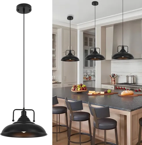 Lámpara colgante negra, lámpara colgante grande de 15.7 pulgadas, paquete de 3 unidades, luces colgantes modernas de granja, luces colgantes de Negro