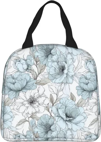 Miniatura 31 de Lonchera con diseño a cuadros azules aislada, bolsa térmica para almuerzo para adultos, niños, niñas, mujeres, oficina, trabajo, escuela, picnic