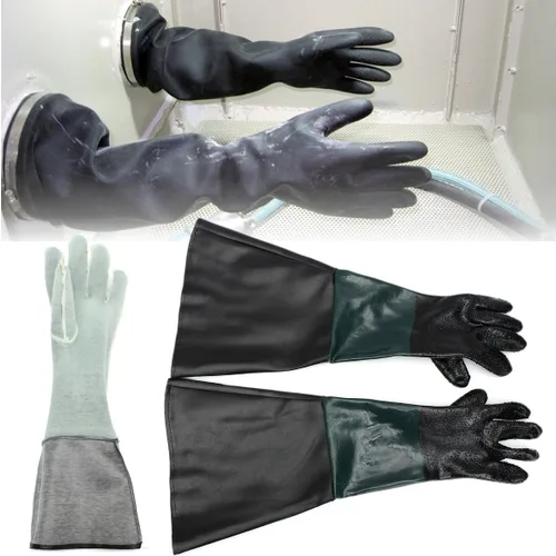 Miniatura 8 de Guantes de goma para gabinete de chorro de arena de 23.6 pulgadas, guantes de chorro de arena para gabinete abrasivo de chorro de arena